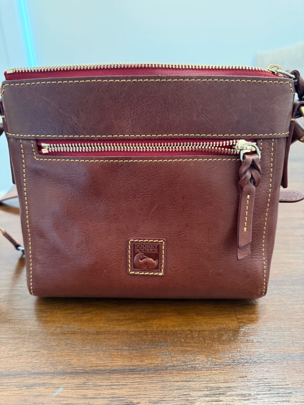 Dooney & Bourke Brown Leather Crossbody with Red Trim